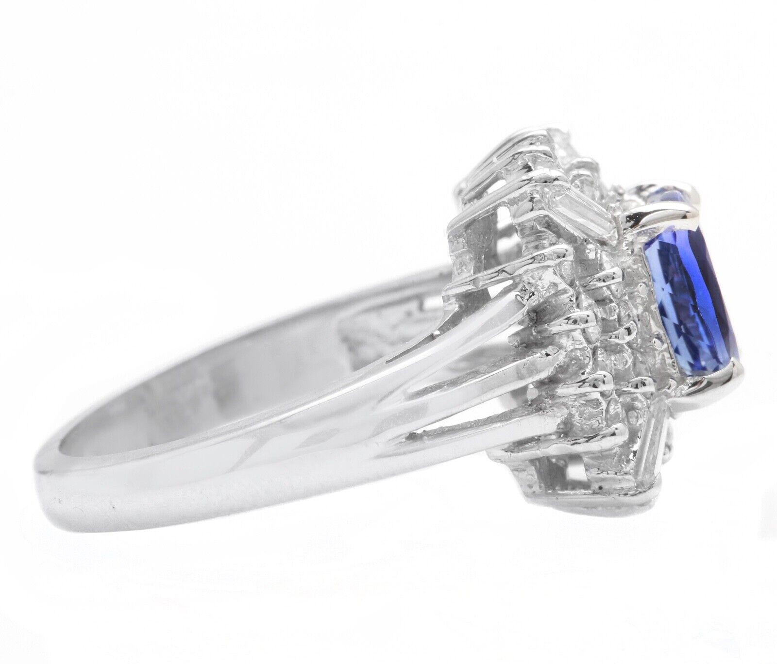 Mixed Cut 3.30Ct Natural Very Nice Looking Tanzanite and Diamond 18K Solid White Gold Ring For Sale