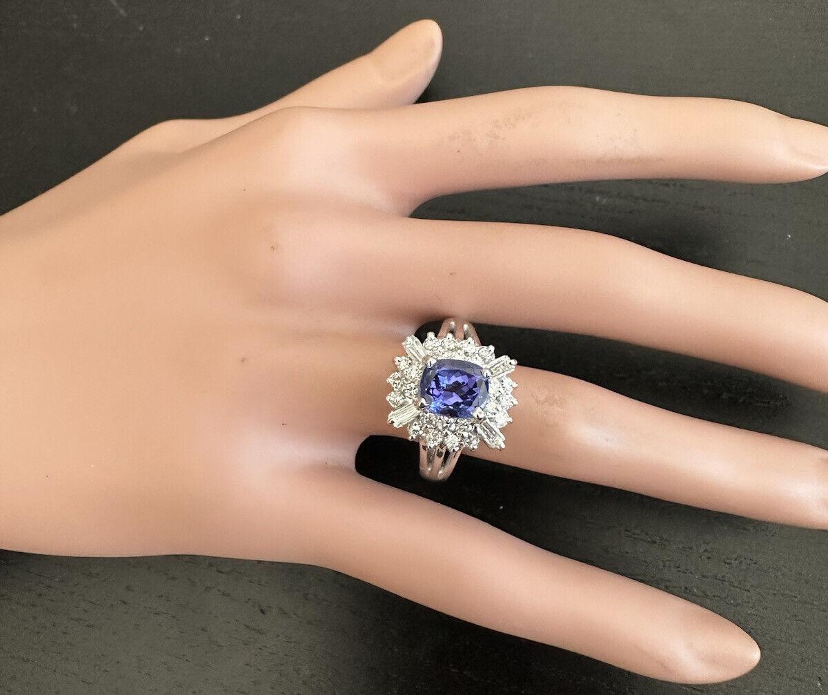 3.30Ct Natural Very Nice Looking Tanzanite and Diamond 18K Solid White Gold Ring For Sale 2