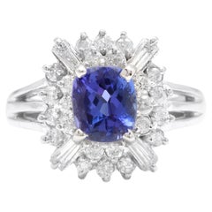 3.30Ct Natural Very Nice Looking Tanzanite and Diamond 18K Solid White Gold Ring (Bague en or blanc massif de 3.30Ct)