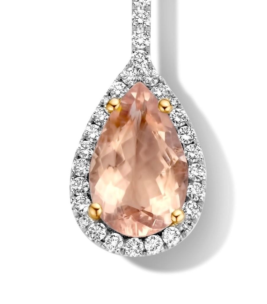Contemporain 3.30Ct Peach Morganite Diamond Collier pendentif contemporain en or blanc 18 carats en vente