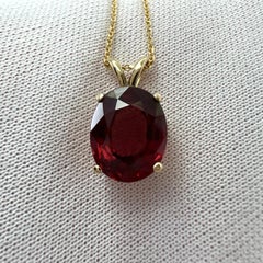 3.30ct Rhodolite Garnet Vivid Red Oval Solitaire Yellow Gold Pendant Necklace