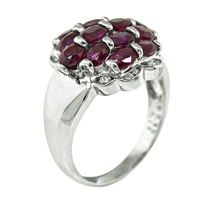 Oval Cut 3.30ct Ruby 0.12ct Diamond Ring For Sale