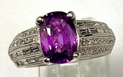 3.30Ct Very Fine Oval Natural Purple/Pink Sapphire Platinum Ring