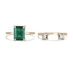 3.30tcw 14K Emerald & Diamond Three-Stone Ring Convertible Solitaire Engagement