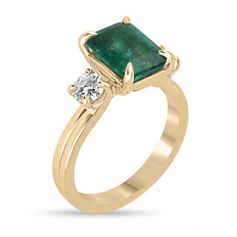 Modern 3.30tcw 14K Emerald & Diamond Three-Stone Ring Convertible Solitaire Engagement For Sale