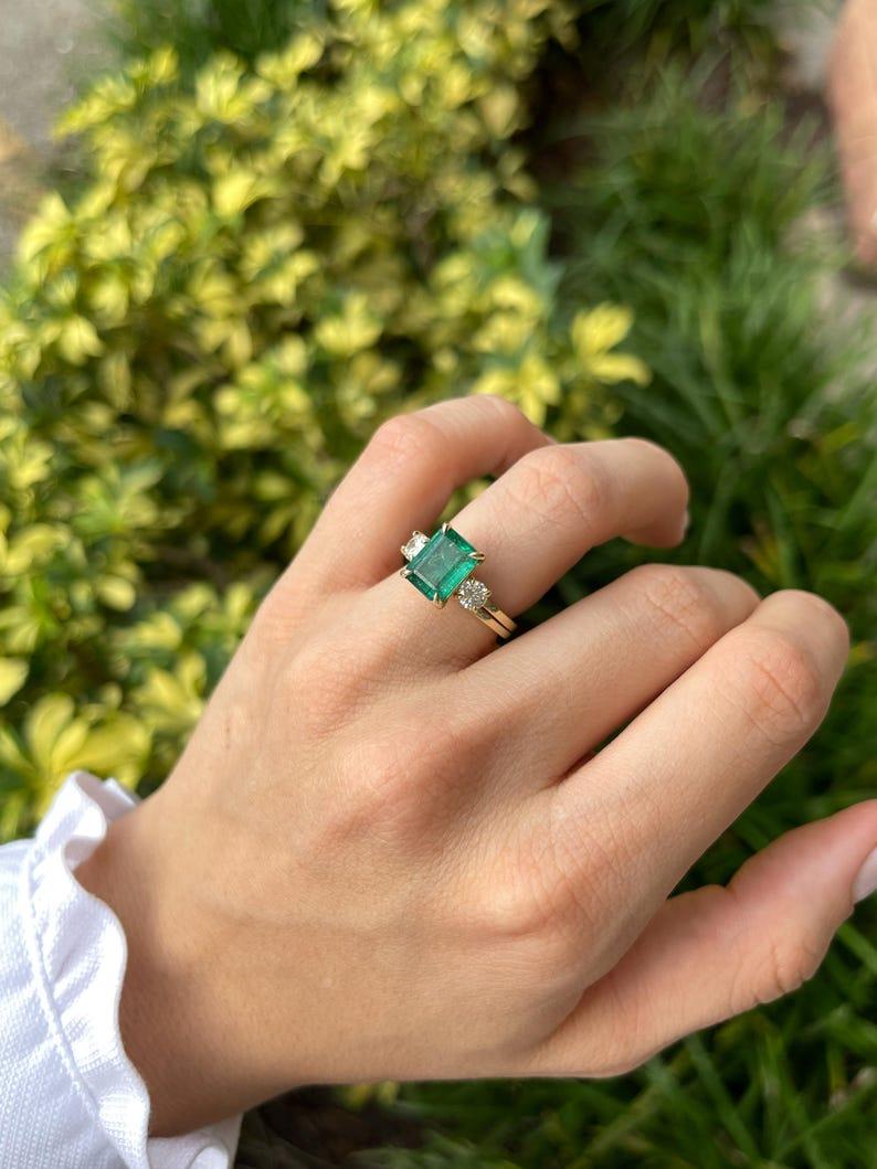 Women's 3.30tcw 14K Emerald & Diamond Three-Stone Ring Convertible Solitaire Engagement For Sale