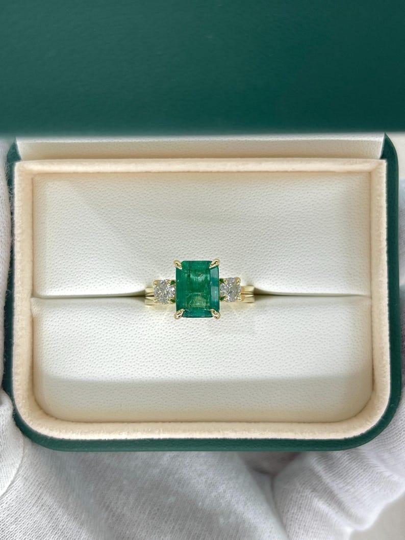 3.30tcw 14K Emerald & Diamond Three-Stone Ring Convertible Solitaire Engagement For Sale 3