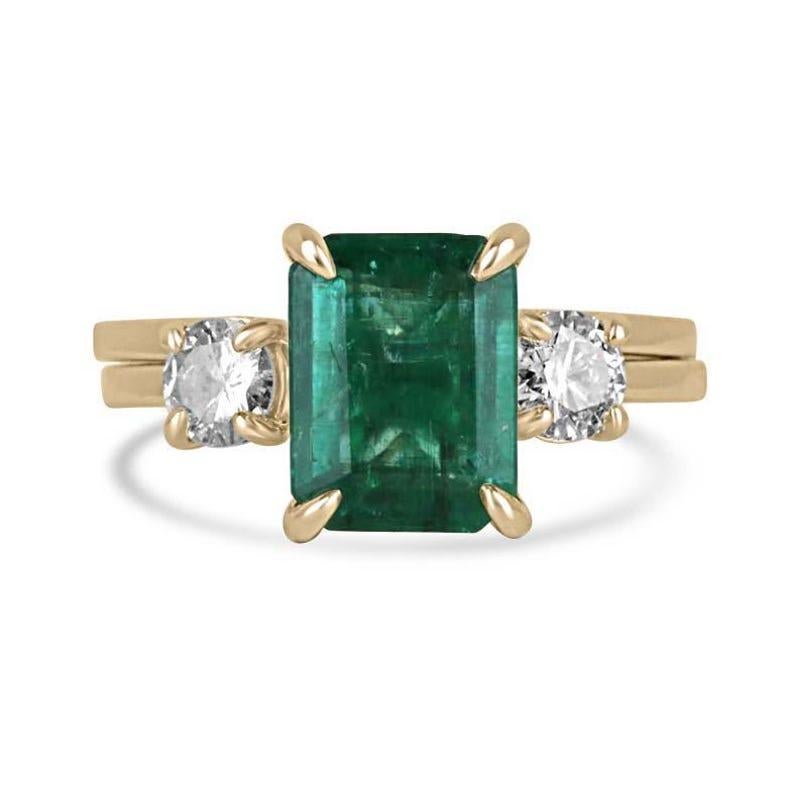 3.30tcw 14K Emerald & Diamond Three-Stone Ring Convertible Solitaire Engagement