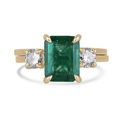 3.30tcw 14K Emerald & Diamond Three-Stone Ring Convertible Solitaire Engagement