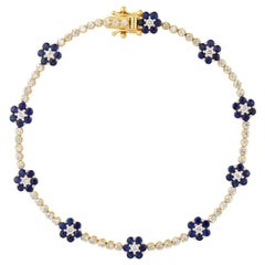 Pulsera con diamantes naturales y zafiros en forma de flor, de 3,31 quilates, en oro amarillo de 14K