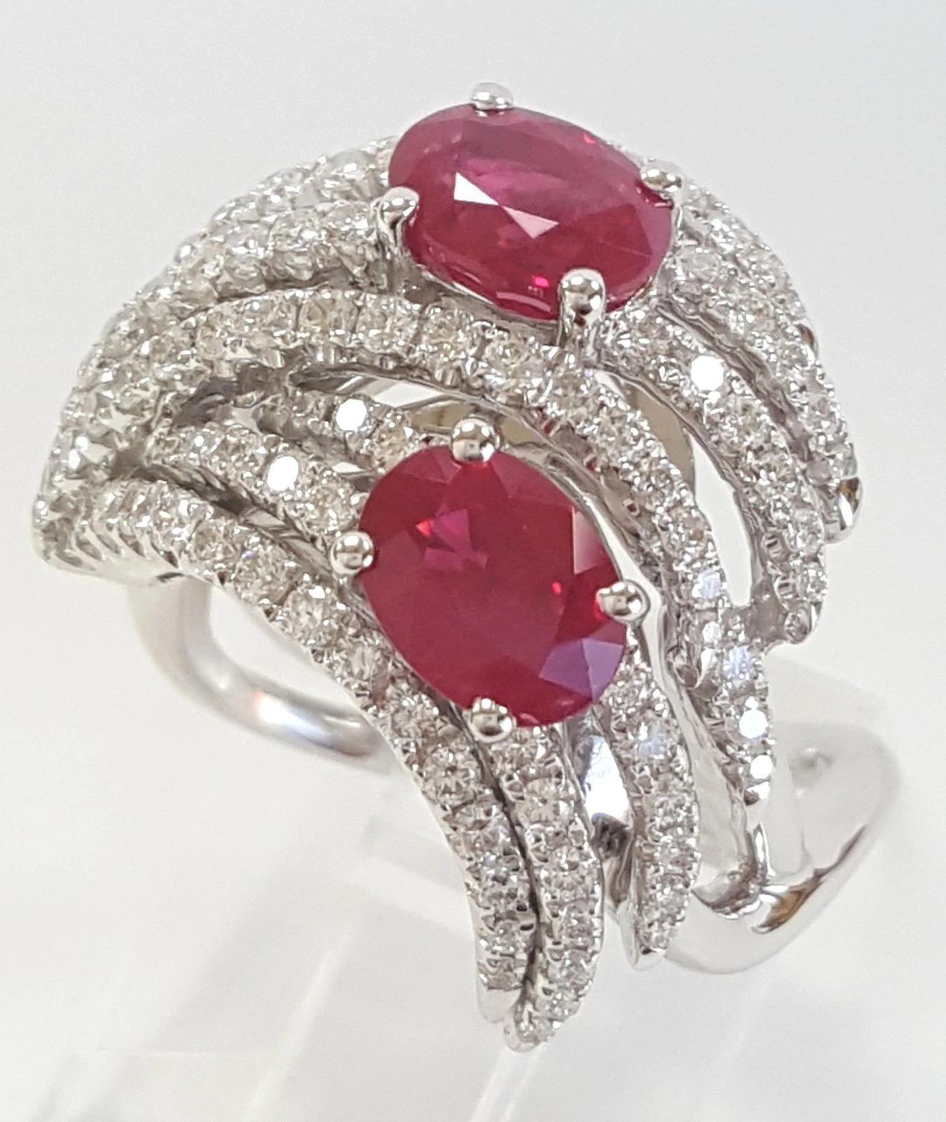 Women's 3.31 Carat Oval Ruby & Diamond Statement Ring in 18K White Gold For Sale