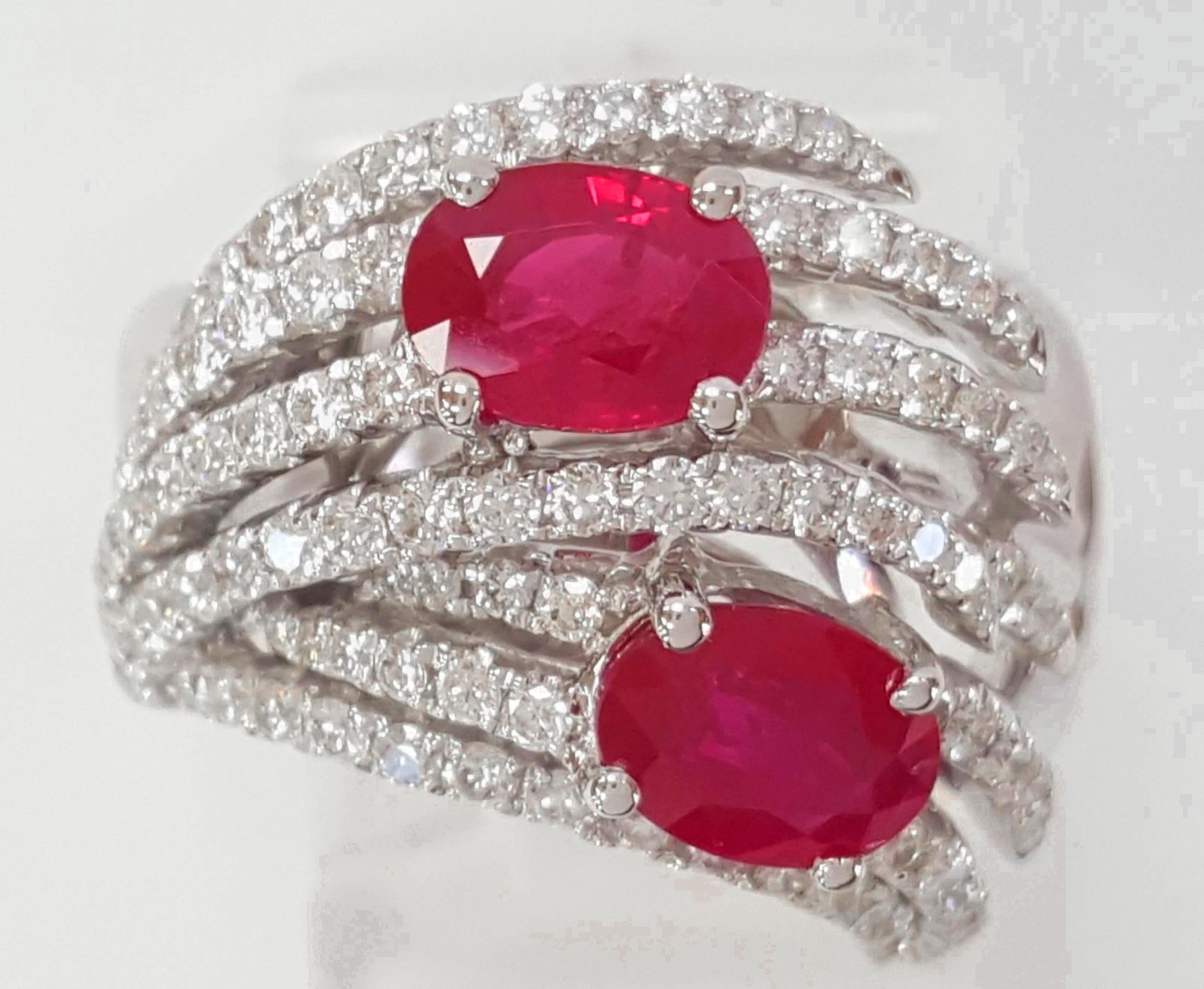 3.31 Carat Oval Ruby & Diamond Statement Ring in 18K White Gold For Sale 2