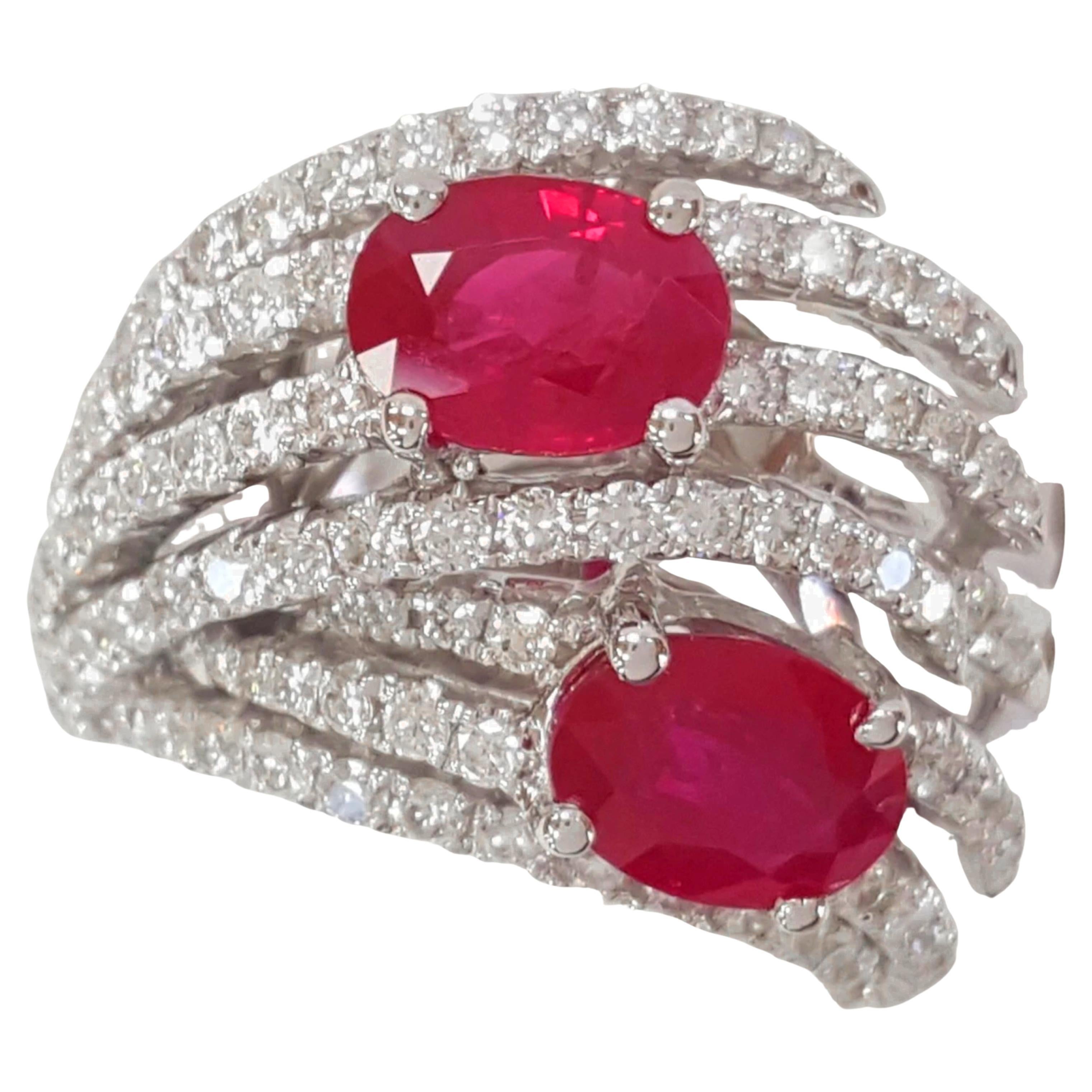 3.31 Carat Oval Ruby & Diamond Statement Ring in 18K White Gold For Sale