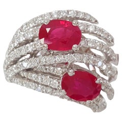 3.31 Carat Oval Ruby & Diamond Statement Ring in 18K White Gold