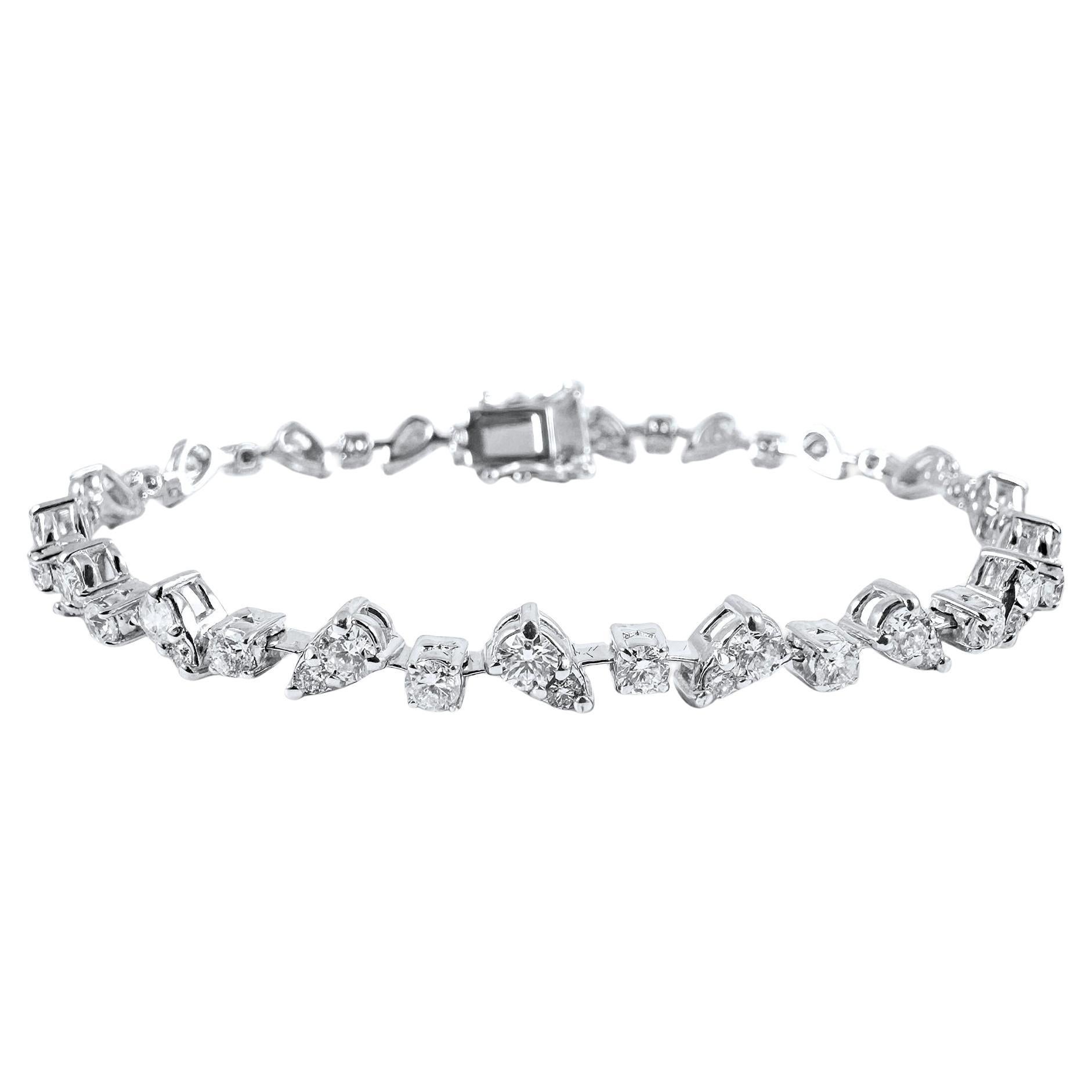 3.31 Carat Round Diamond Pear Shape Illusion Fashion Bracelet in 14K White Gold
