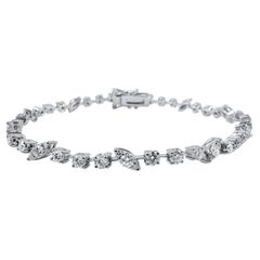 Bracelet fantaisie en or blanc 14 carats avec diamant rond de 3,31 carats en forme de poire