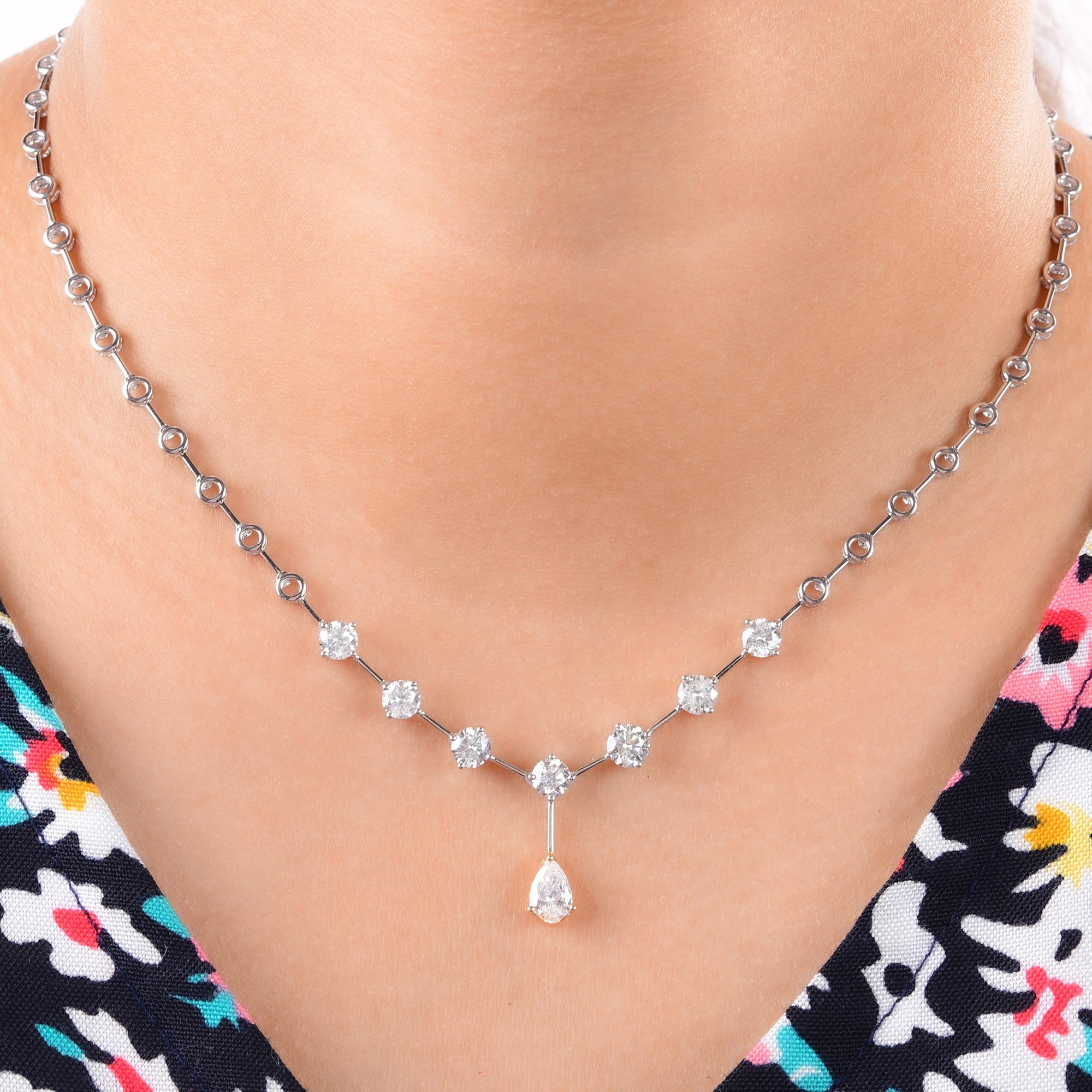 Moderno Collana di diamanti da 3,31 carati SI/H Pear Round Brilliante Cut in oro bianco 14 carati in vendita