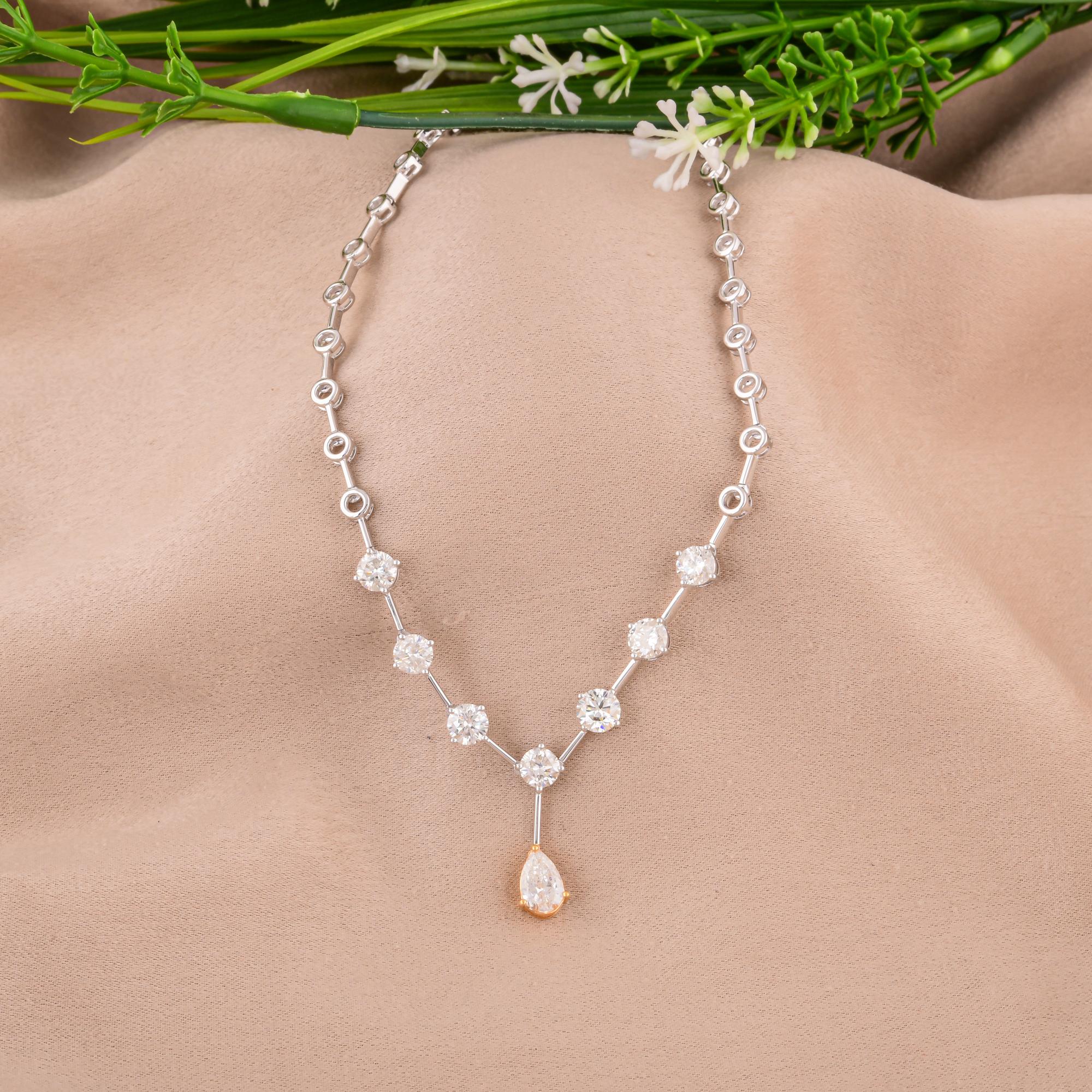 Taglio a goccia Collana di diamanti da 3,31 carati SI/H Pear Round Brilliante Cut in oro bianco 14 carati in vendita