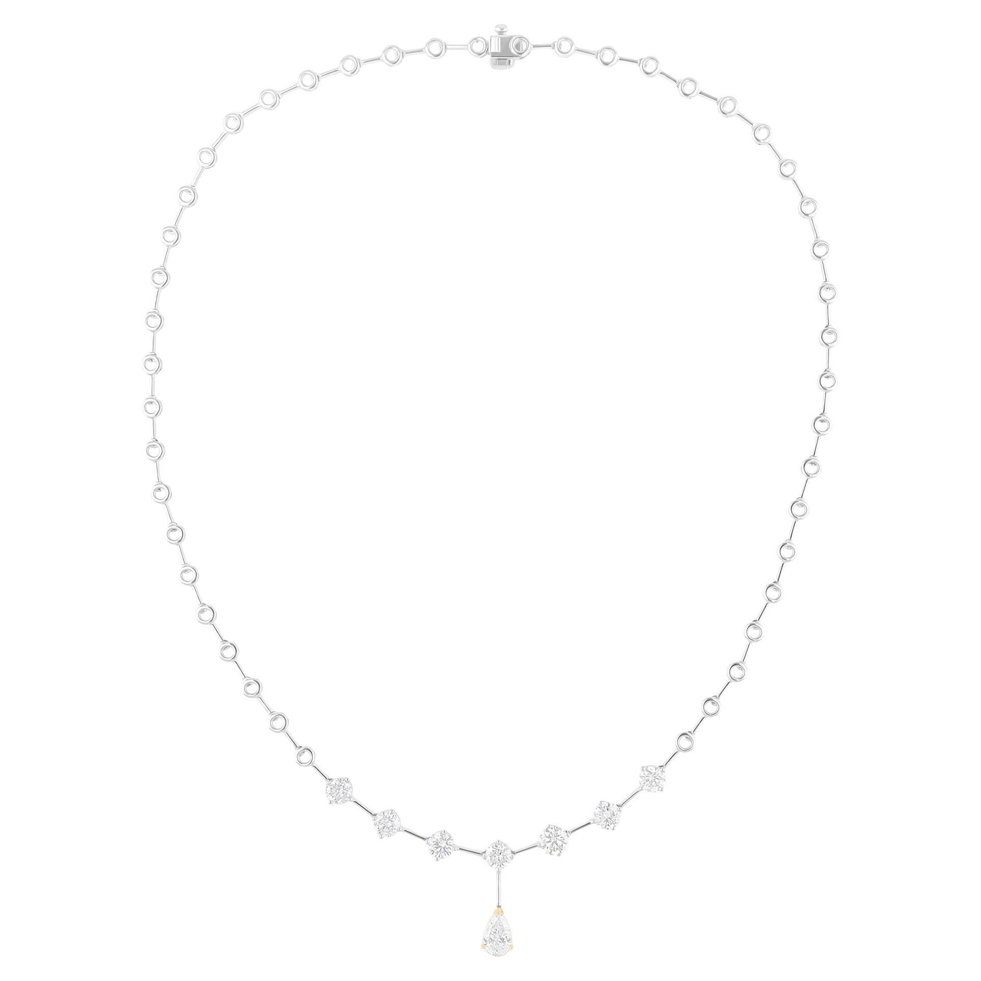 3.31 Carat SI/H Pear Round Brilliant Cut Diamond Necklace 14 Karat White Gold