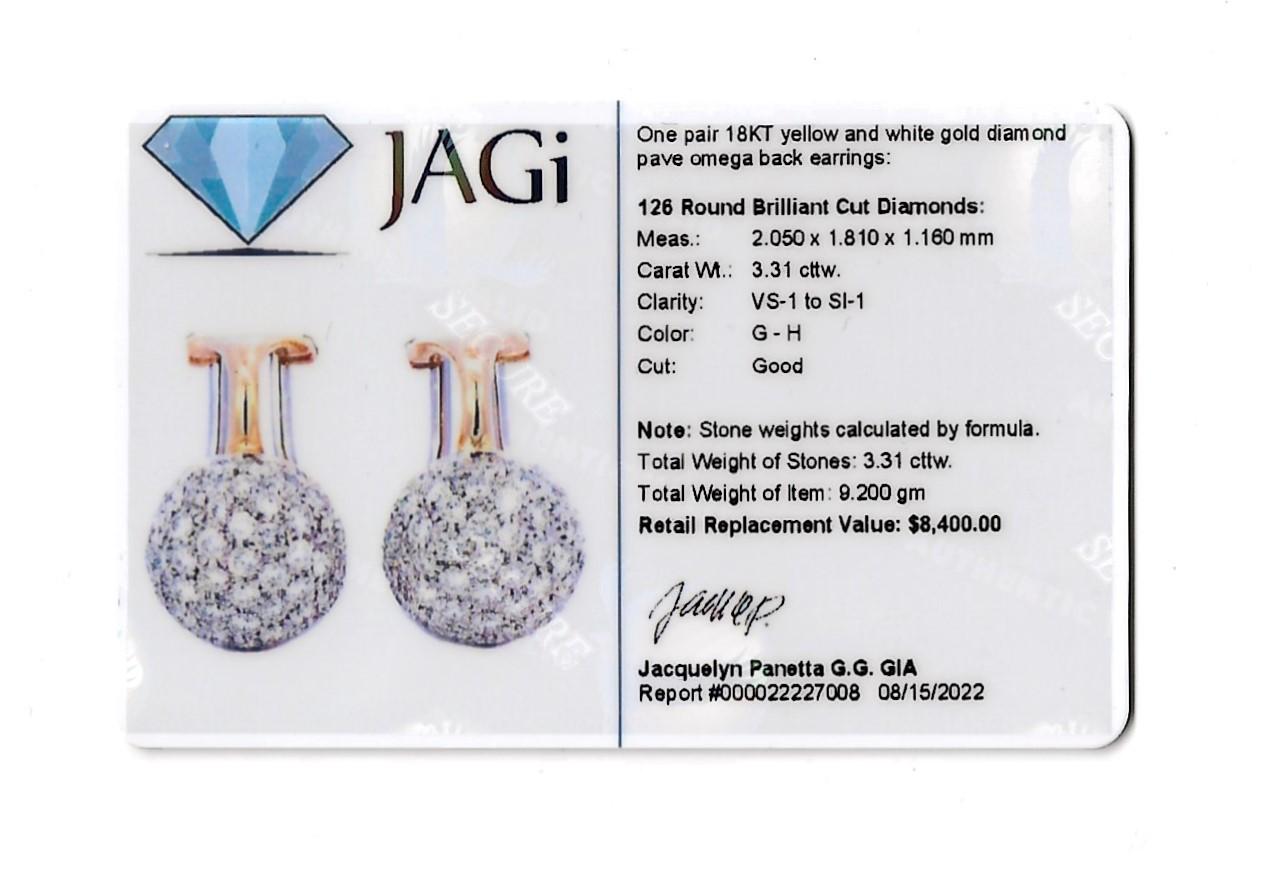 3,61 Karat Gesamt Pave Diamant Huggie Halbcreolen-Ohrringe aus 18 Karat Gold im Angebot 10