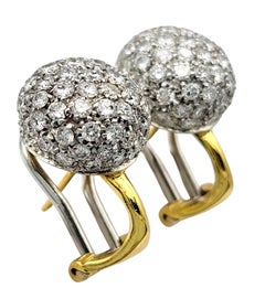 3.31 Carat Total Pavé Diamond Domed Huggie Earrings in Two-Tone 18 Karat Gold