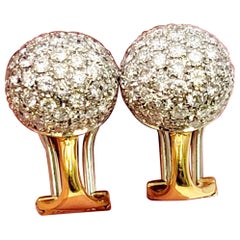 3.31 Carat Total Pave Diamond Huggie Half Hoop Earrings Two-Tone 18 Karat Gold