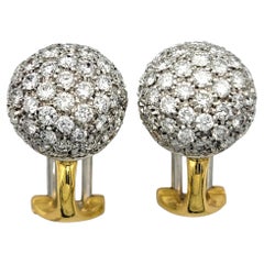 3.31 Carat Total Pavé Diamond Domed Huggie Earrings in Two-Tone 18 Karat Gold