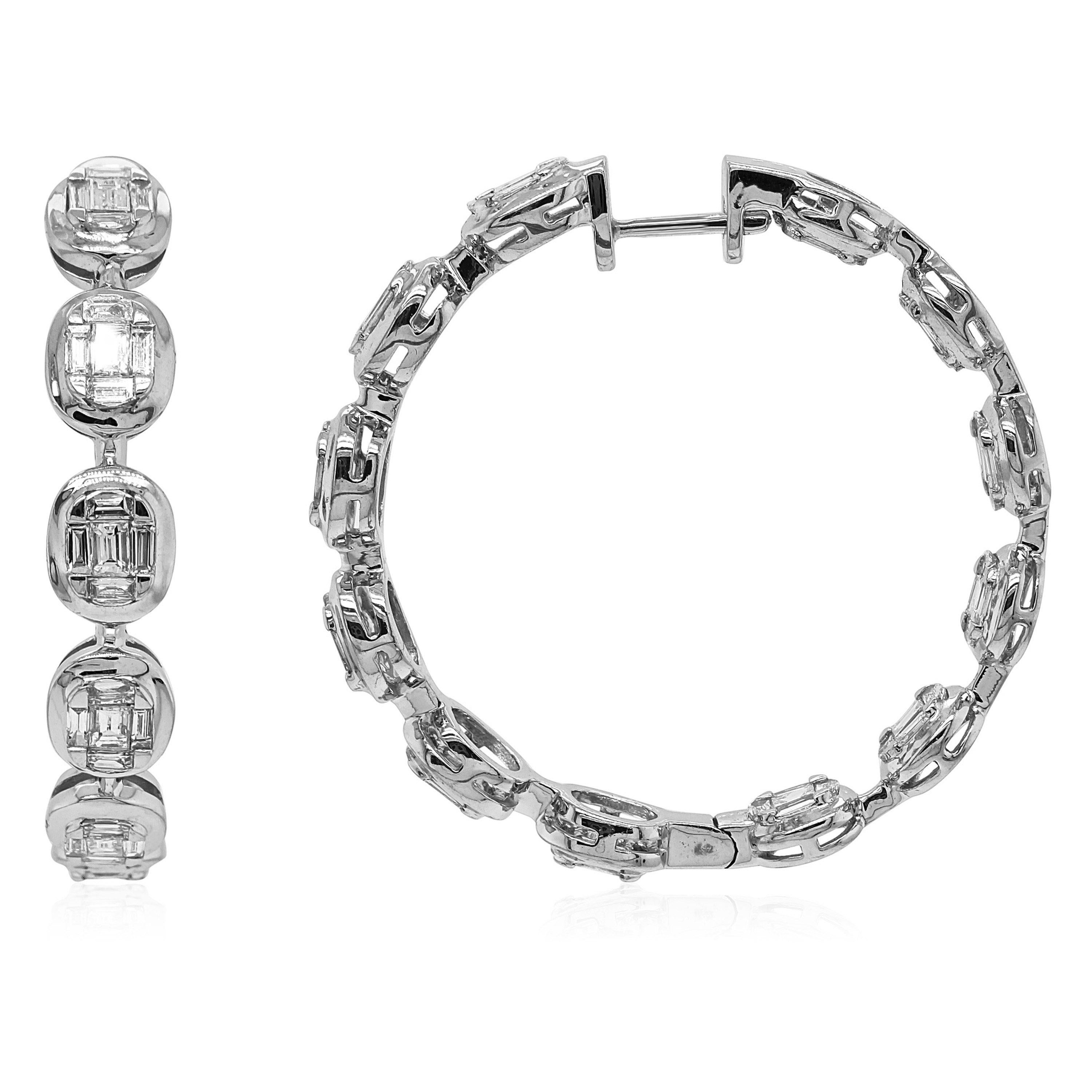 Baguette Cut 3.31 Carat White Diamond White Gold Earrings For Sale