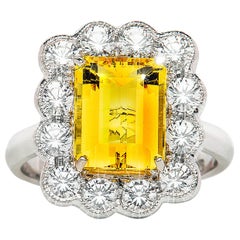 3.31 Carat Yellow Beryl Emerald Cut Sapphire Cluster Ring Natalie Barney