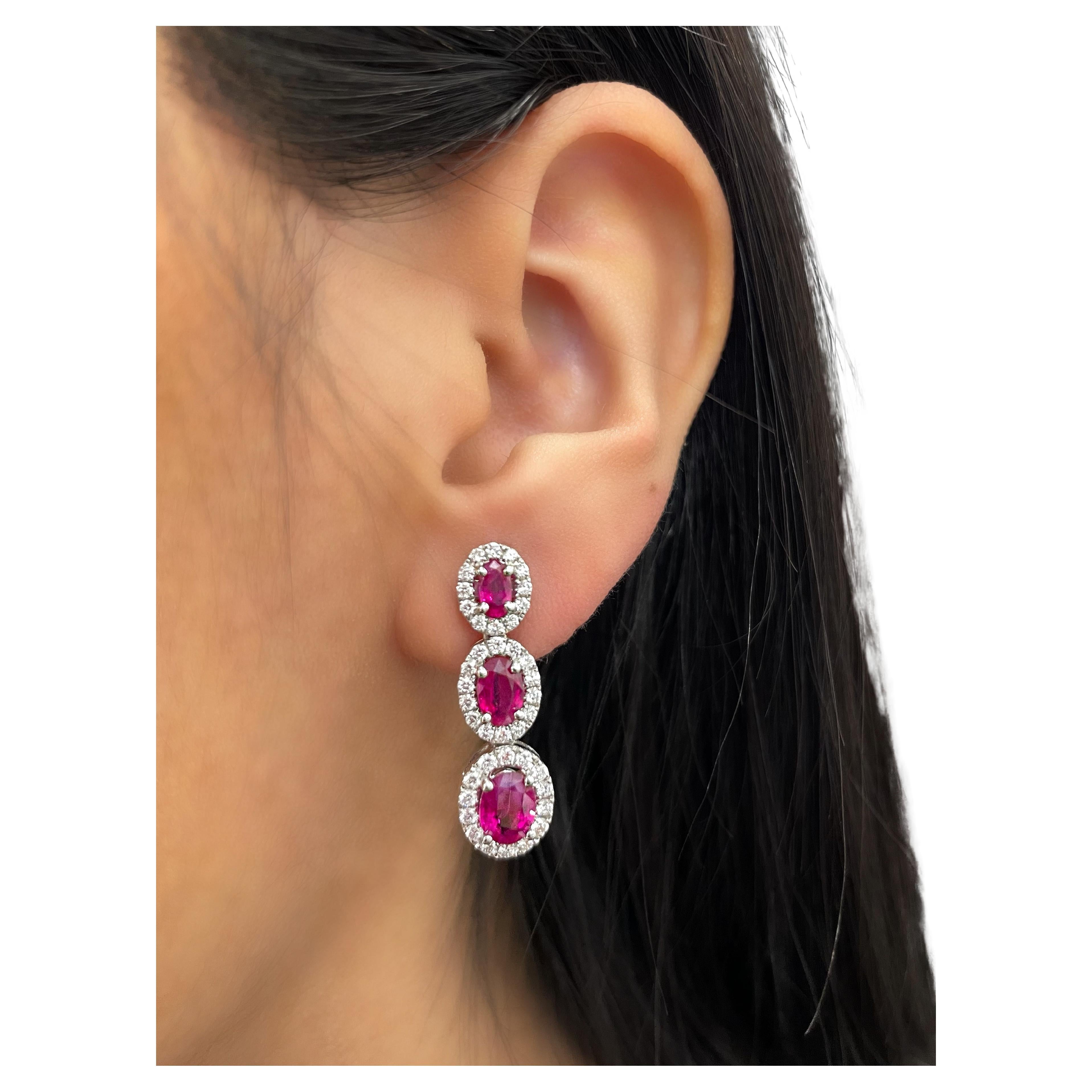 3.31 Carat Natural Ruby & Diamond Earrings