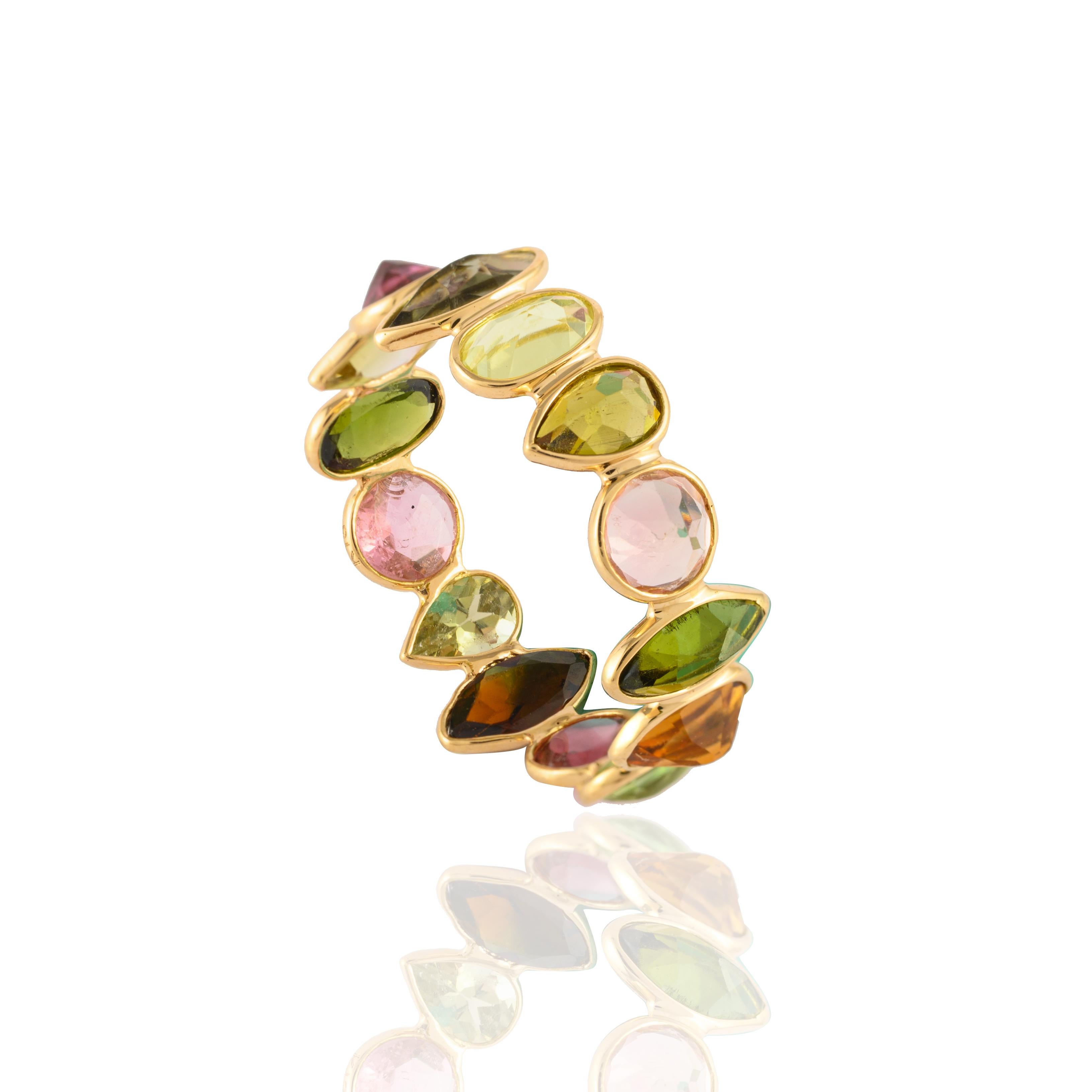 For Sale:  3.31 Carat Tourmaline Stackable Eternity Ring in 18k Yellow Gold 7