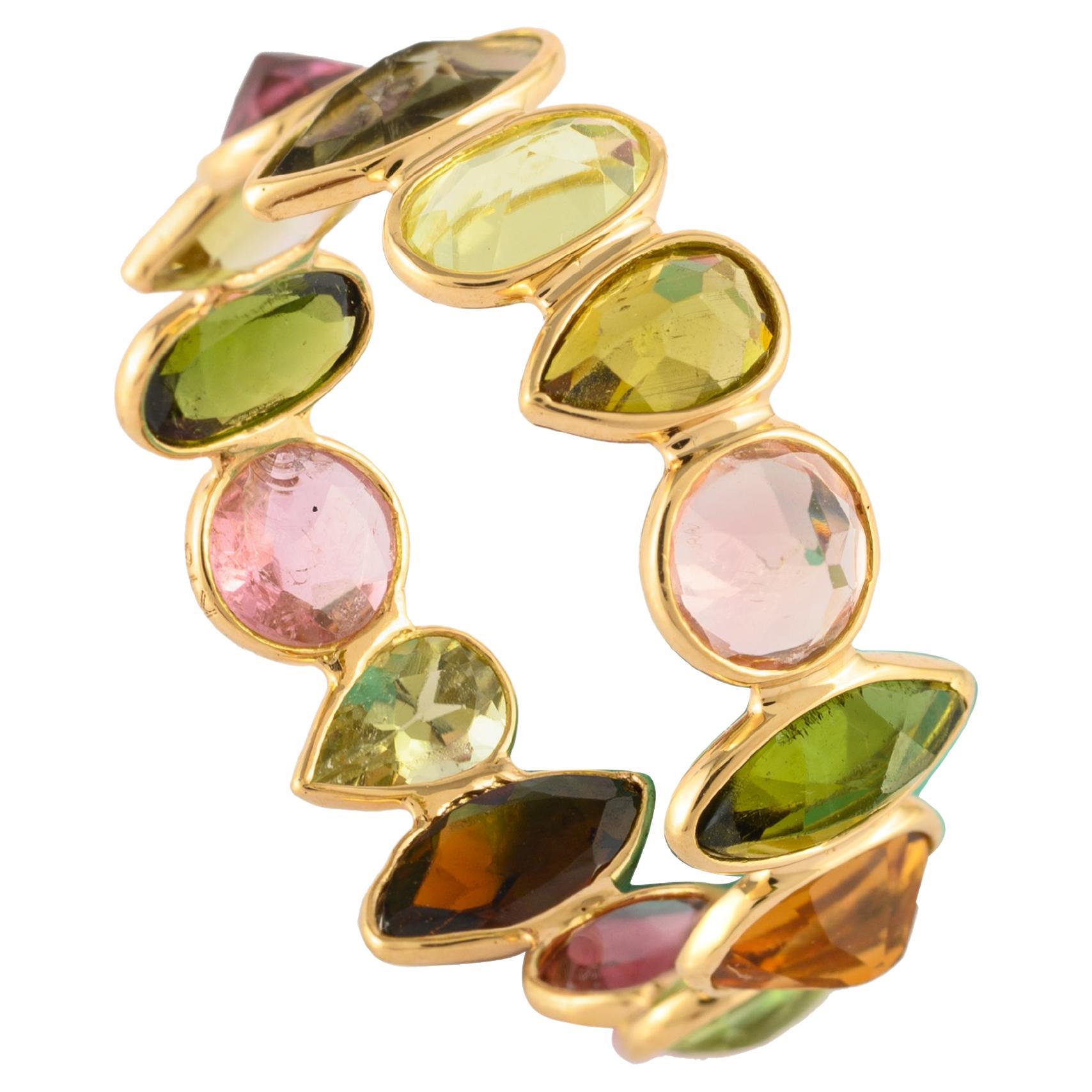 For Sale:  3.31 Carat Tourmaline Stackable Eternity Ring in 18k Yellow Gold