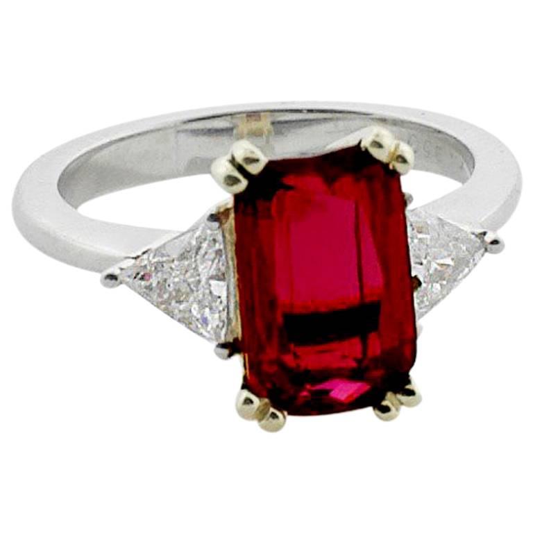 3.31 Emerald Cut Ruby and Diamond Solitaire Ring in Platinum, GIA Certified