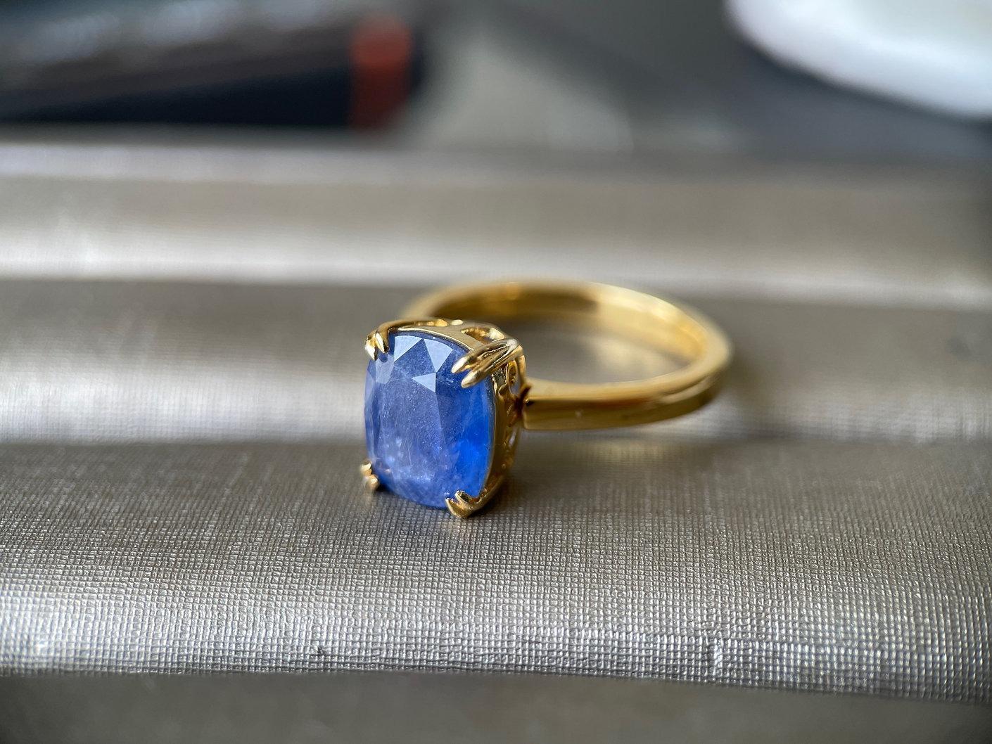 3.315 Karat Burma unbehandelter blauer Saphir Ring/Anhänger aus 18 Karat Gold mit Anhänger Damen im Angebot