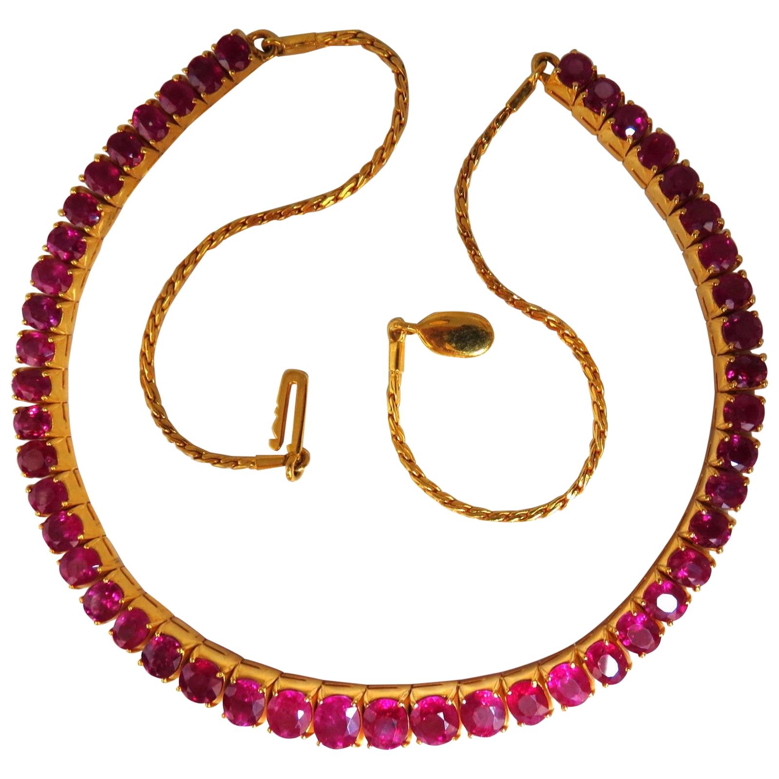 33.19 Carat Natural Ruby Tennis Necklace 18 Karat Prime Vivid Reds