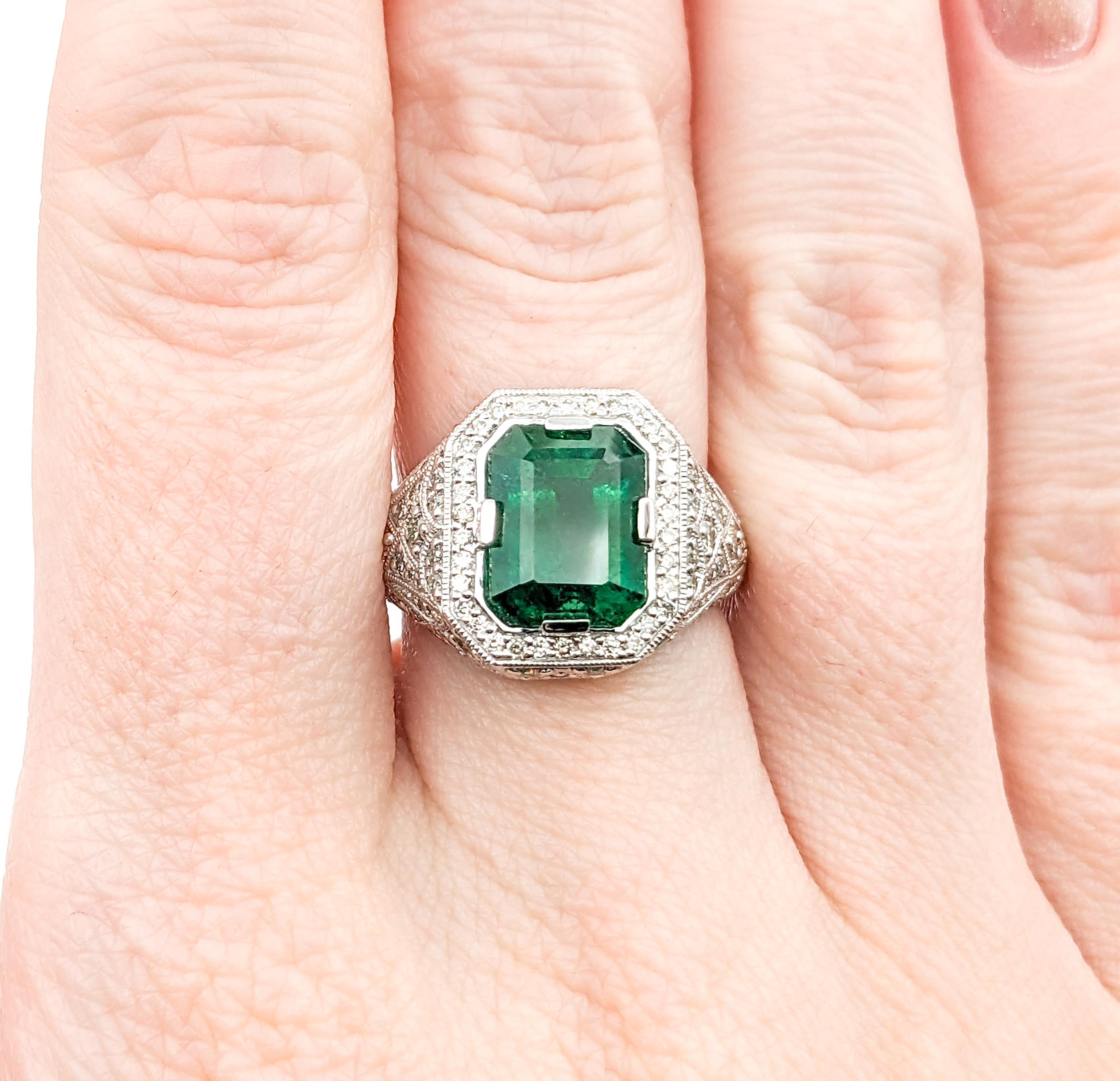 3.31ct Emerald & Diamonds Ring In Platinum For Sale 4