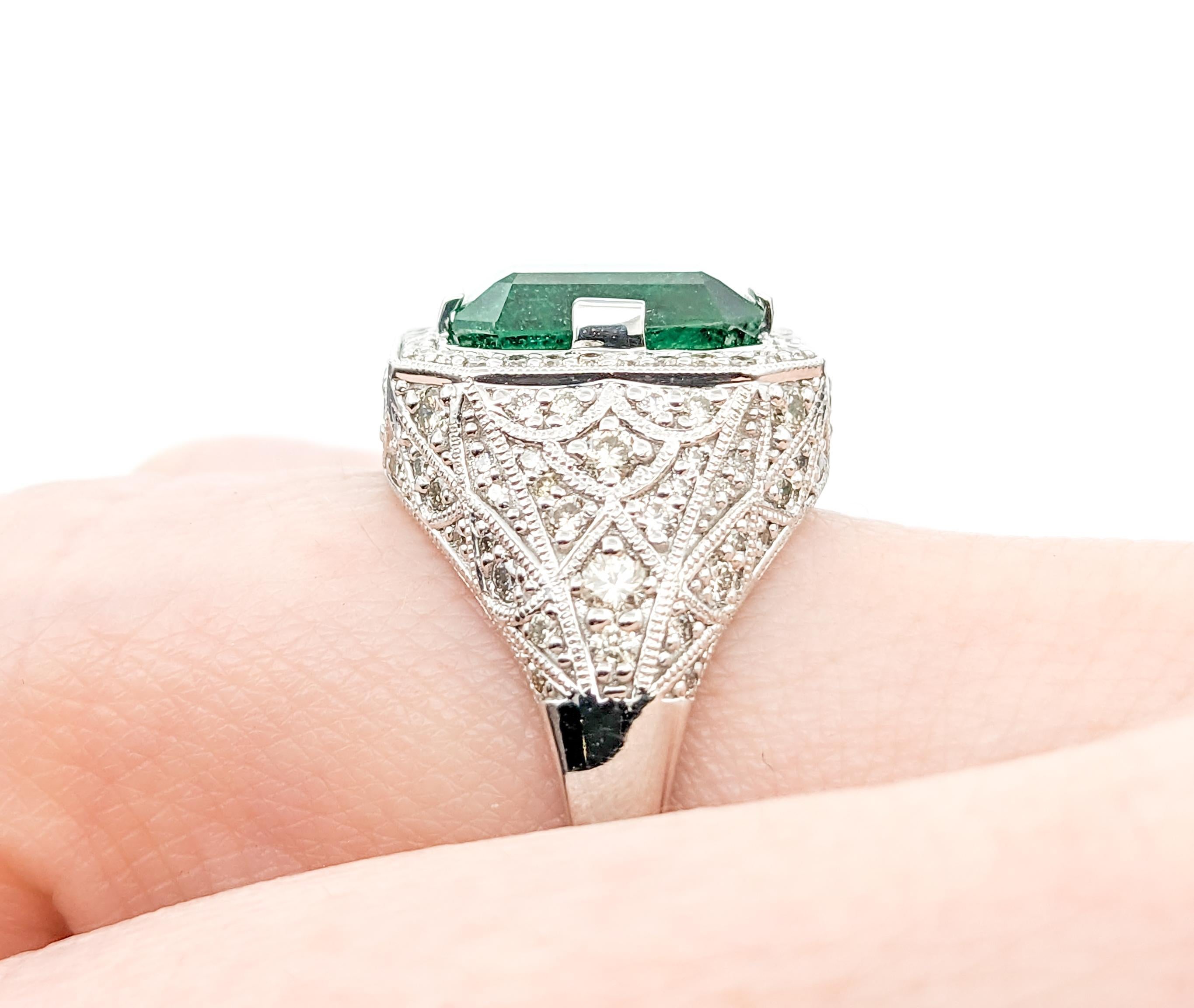 3.31ct Emerald & Diamonds Ring In Platinum For Sale 5