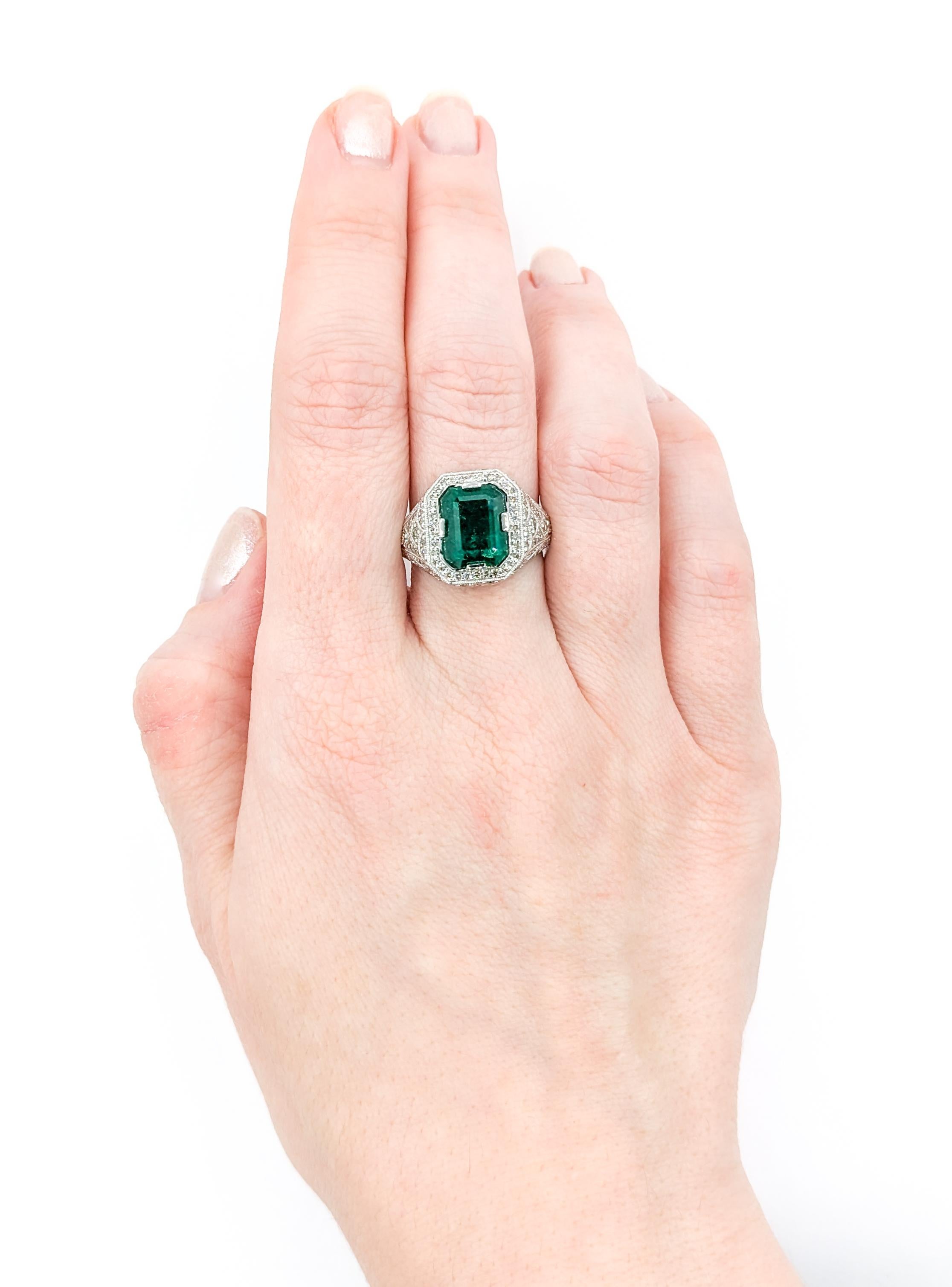 3.31ct Emerald & Diamonds Ring In Platinum For Sale 6