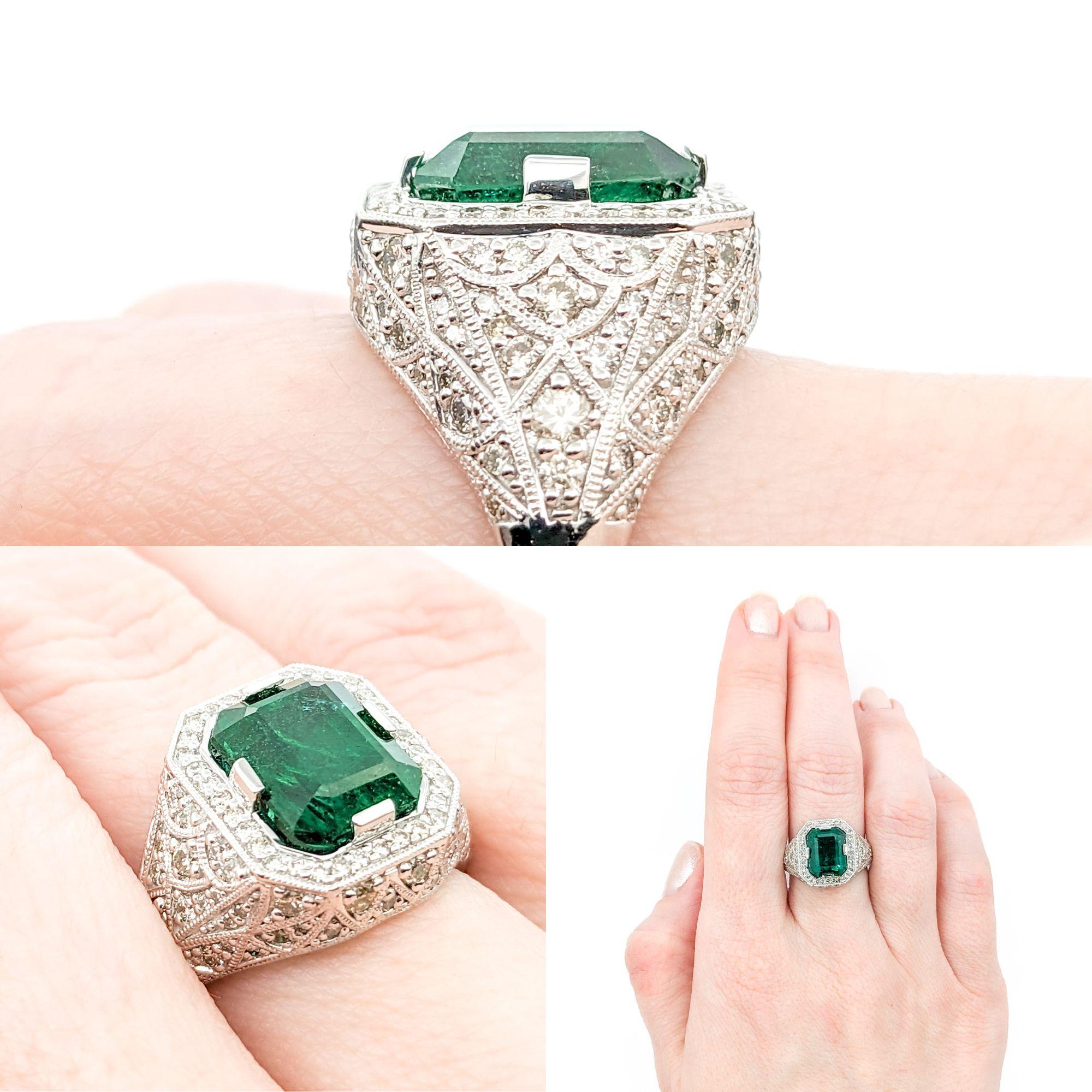 3.31ct Emerald & Diamonds Ring In Platinum

Introducing this exquisite Natural Emerald Ring crafted in elegant Platinum. This ring celebrates a stunning 3.31ct Emerald centerpiece with a captivating green color. The emerald is further enhanced by