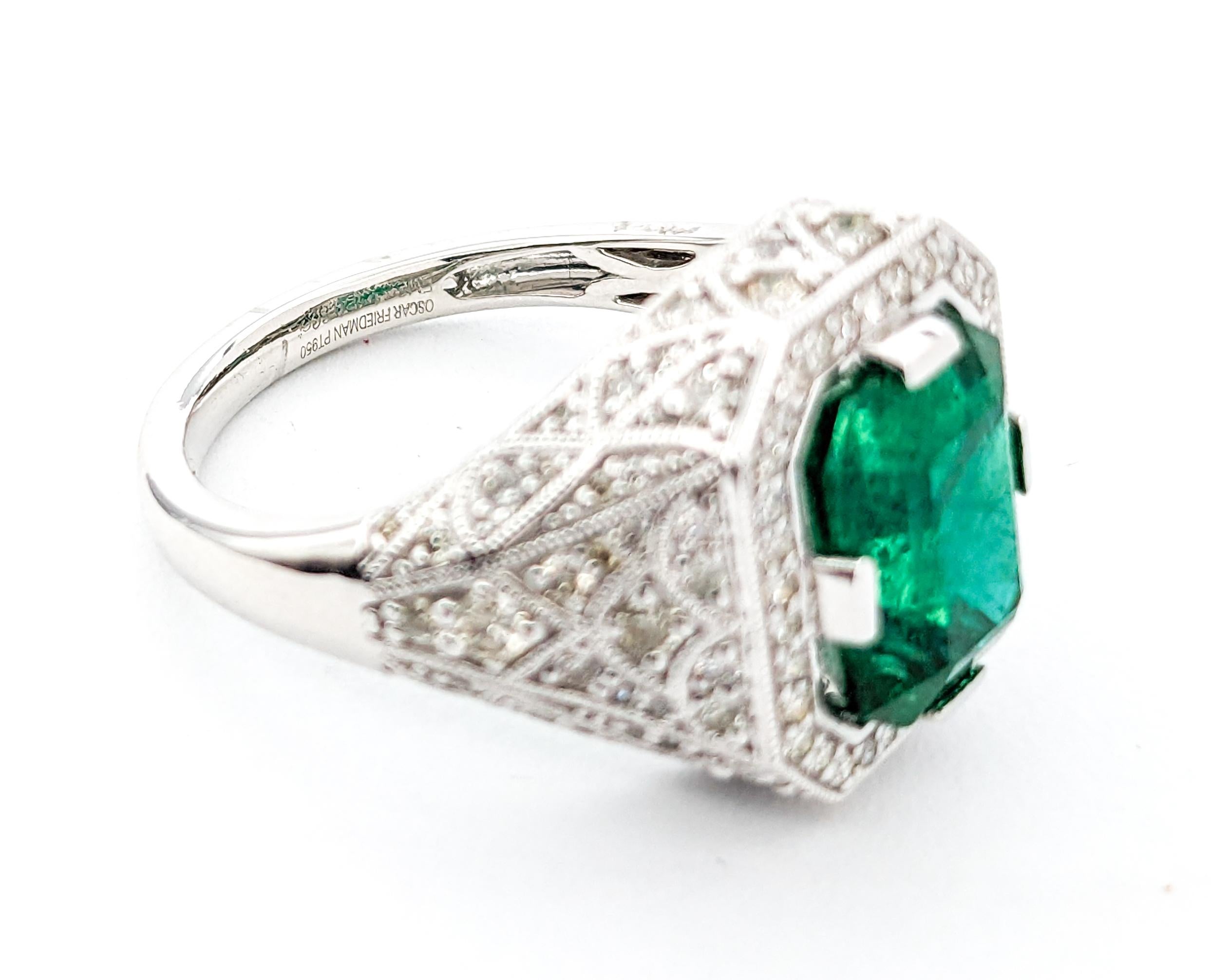 Contemporary 3.31ct Emerald & Diamonds Ring In Platinum For Sale