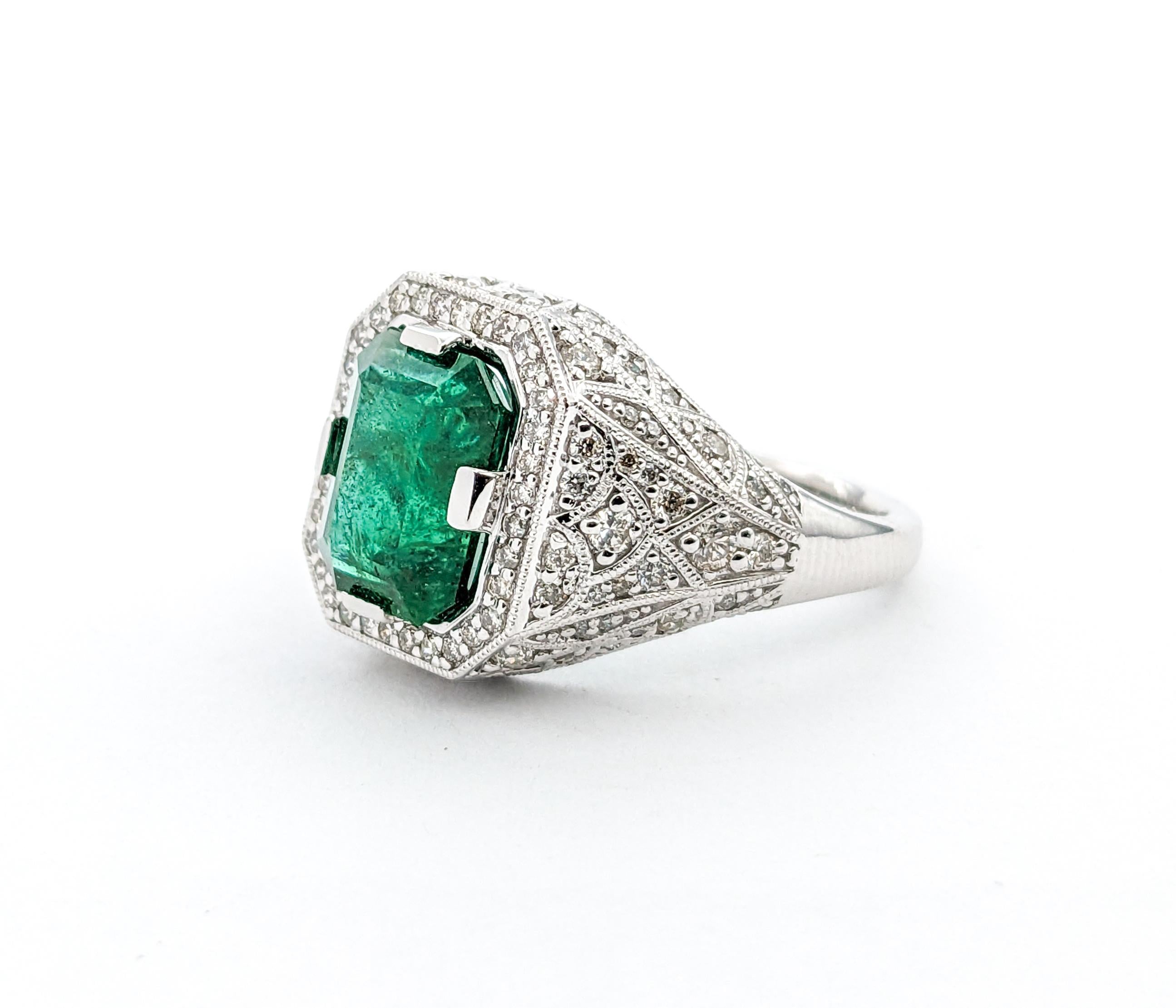 3.31ct Emerald & Diamonds Ring In Platinum For Sale 1