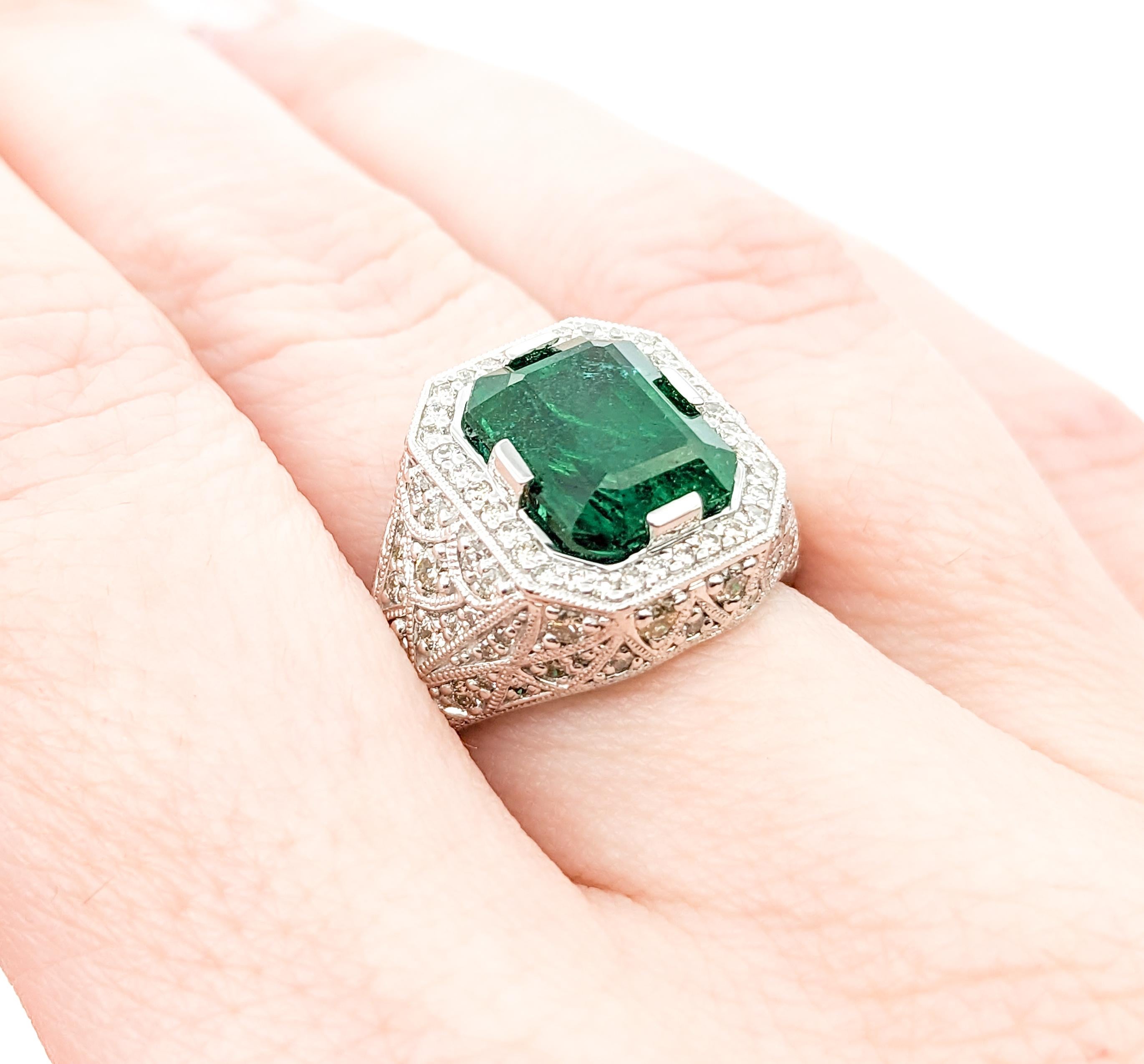 3.31ct Emerald & Diamonds Ring In Platinum For Sale 3