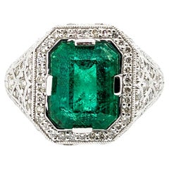 3.31ct Emerald & Diamonds Ring In Platinum