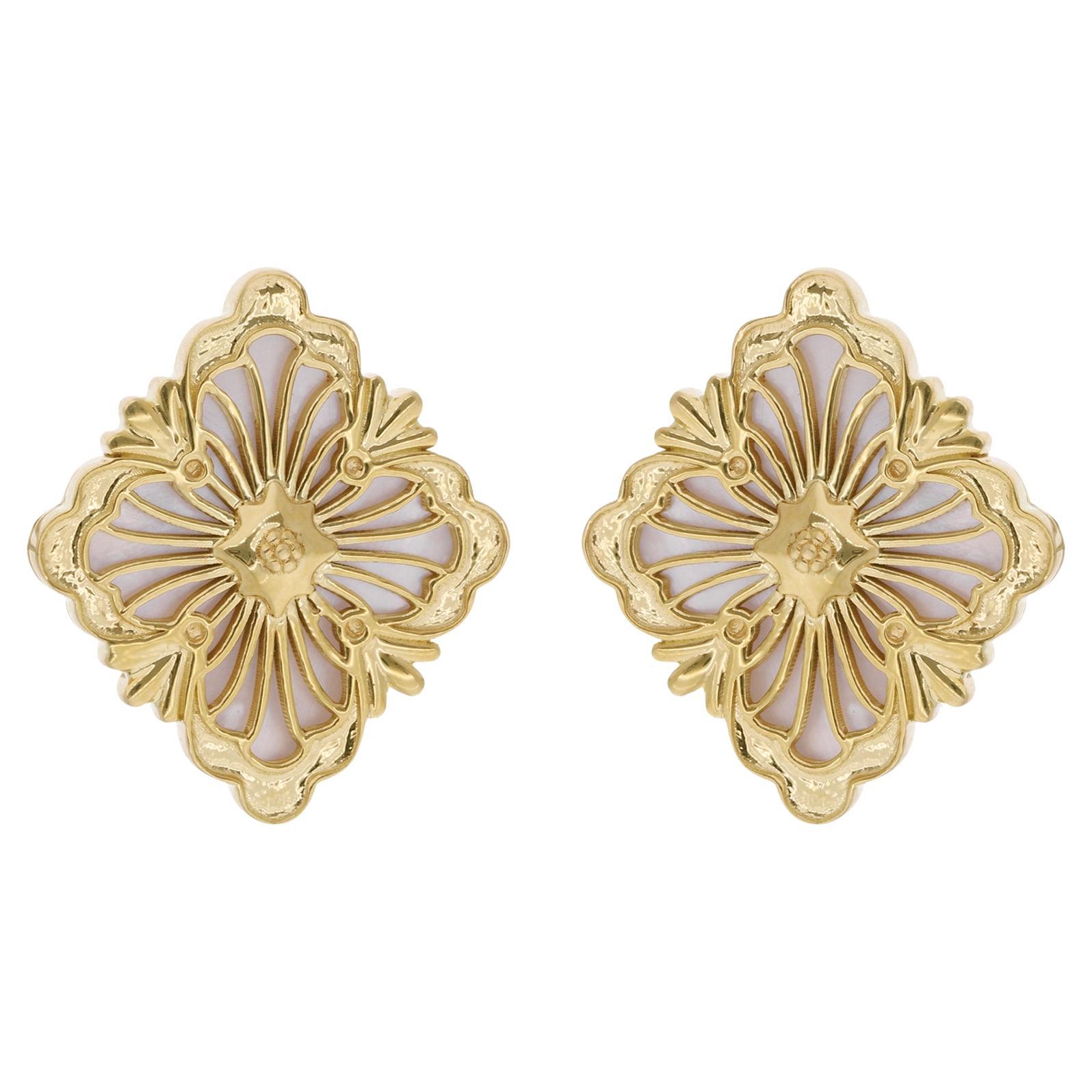 3.31Ct Mother Of Pearl Gemstone Stud Earrings 18K Yellow Gold Fine Jewelry