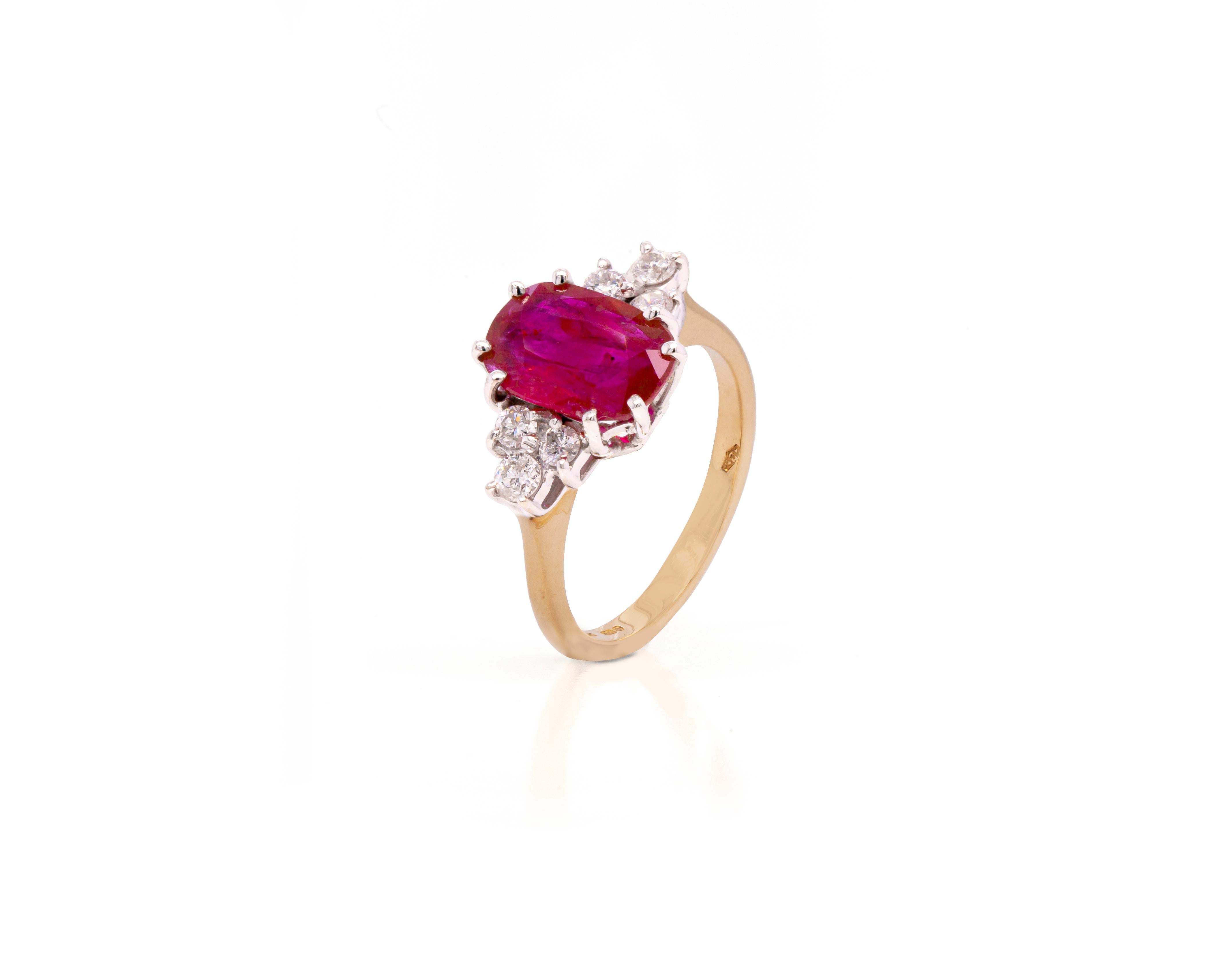 Modern 3.31ct Ruby and Diamond 18 Carat White & Yellow Gold Engagement Ring For Sale