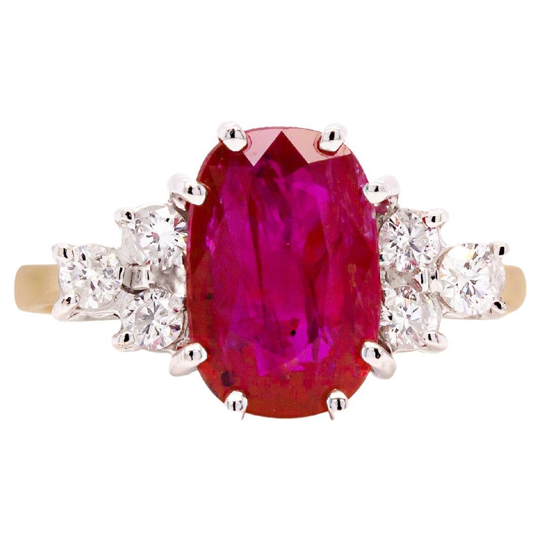 3.31ct Ruby and Diamond 18 Carat White & Yellow Gold Engagement Ring For Sale