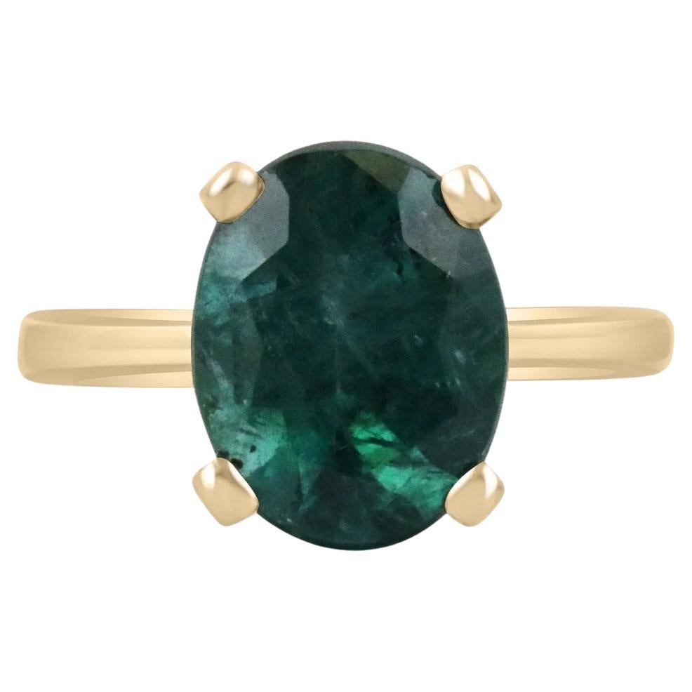 Anello d'oro giallo a quattro punte con smeraldo naturale taglio ovale da 3,31 carati 14K