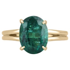 3.31cts 14K Natural Oval Cut Emerald Solitaire Solid Gold Split Shank Prong Ring