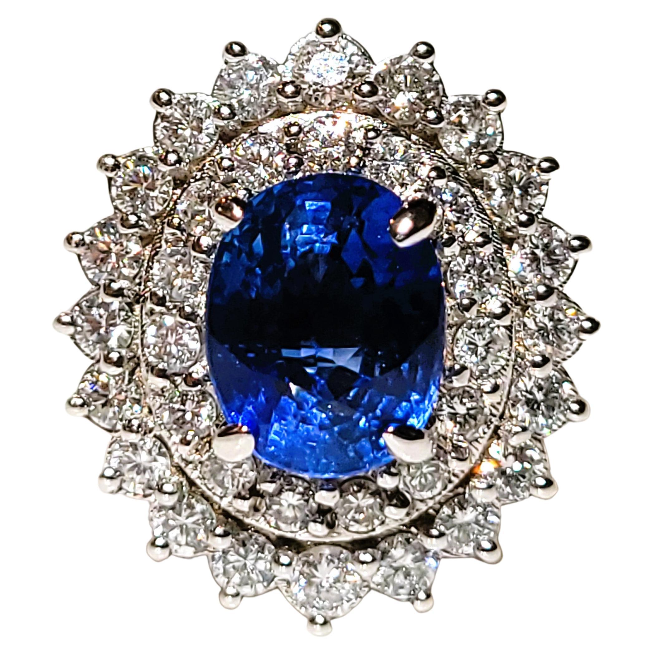 3.31cttw Diamond & Sapphire "Princess Diana" Style 18kt White Gold Ring