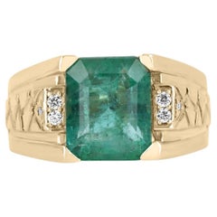 3.31tcw 14K Natural Emerald-Emerald Cut & Diamond Accent Men's Statement Ring